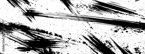 Abstract Black Ink Brush Strokes and Paint Splatter Grunge Background Texture Vector Element