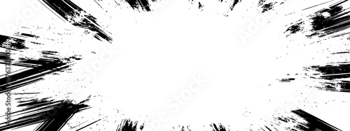 Black and white radial brush stroke grunge frame background dynamic explosion effect vector graphic texture