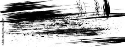 Dynamic black paint brush strokes and ink splatter texture grunge element vector background
