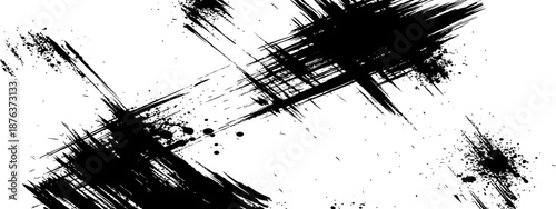 Black Ink Splatter Grunge Background Abstract Vector Texture with Scratchy Brush Strokes and Paint Drips