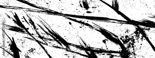 Abstract grunge texture vector with black ink brush strokes and paint splatter distressed background