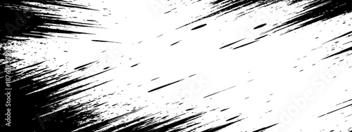 Black Ink Diagonal Grunge Splatter Background Dynamic Distressed Brush Strokes and Abstract Paint Texture in High Contrast Monochrome Vector