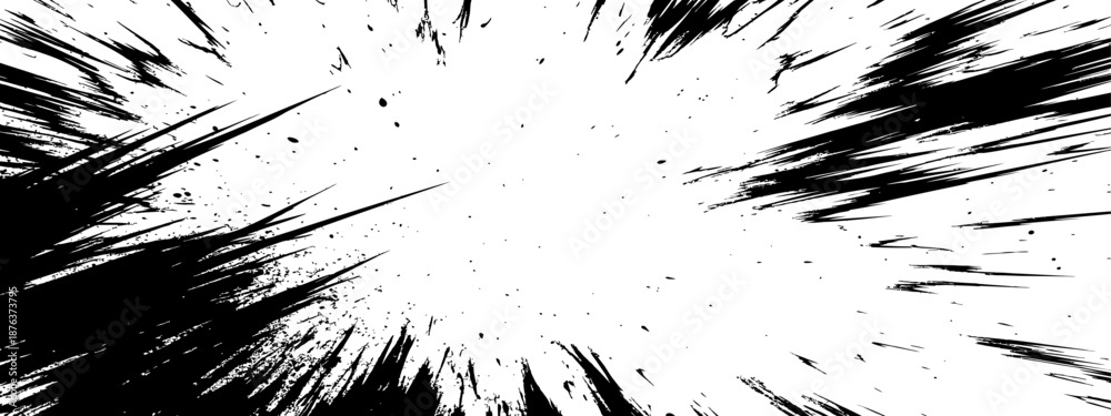 Εκτύπωση καμβά Abstract black ink grunge radial splash background vector illustration with dyna