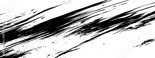 Aggressive Diagonal Black Ink Brush Strokes and Splatters Grunge Texture Overlay Background