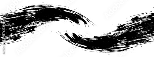 Abstract black ink wave vector background texture with grunge distressed brush strokes