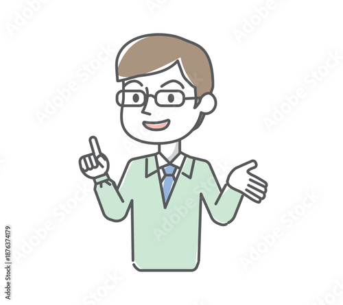 説明する作業員男性