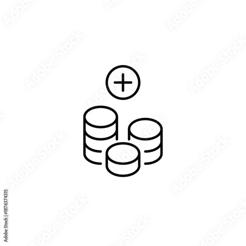 Coins in a stack and plus. Return on investments, money, finances and savings. Pixel perfect, editable stroke vector icon