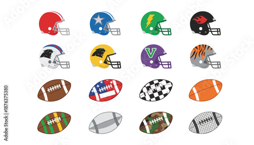American Football Helmets and Balls Collection.