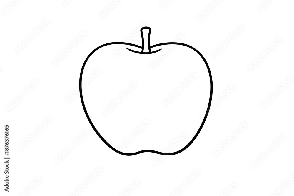 Fototapeta premium Apple outline black and white image on transparent background for design.