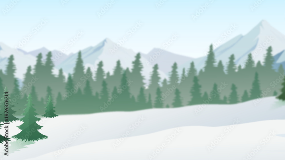 Fototapeta premium 1 Winter Mountain Cabin in Snowy Forest Landscape – Peaceful Nature Illustration