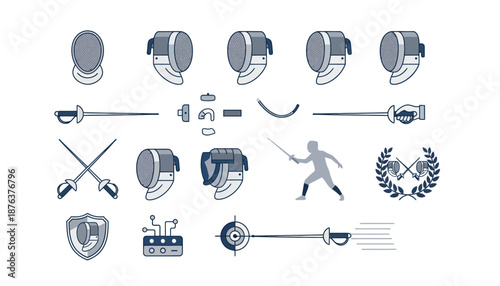 Fencing Equipment and Fencer Illustrations Collection.