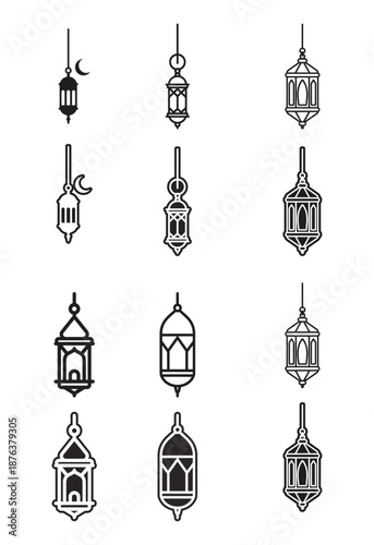 Ramadan Lanterns Solid Vector Icons Set