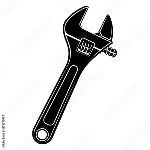 Adjustable wrench vector illustration for mechanical repairs, tightening, and loosening tasks in industrial, automotive, and home improvement projects