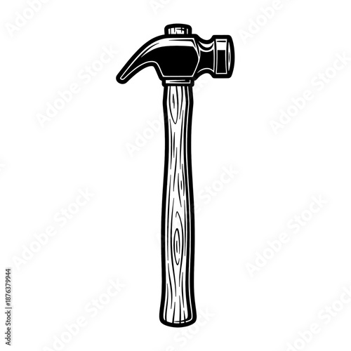 Classic wooden handle claw hammer illustration, an essential hand tool for carpentry, construction, repair, and do-it-yourself projects