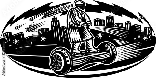 Futuristic Santa on Neon Hoverboard