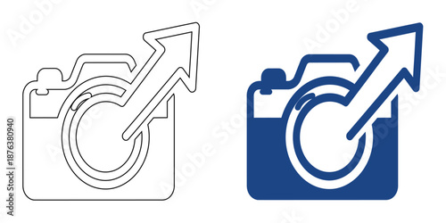 Camera with Upward Growth Arrow Icon - Photography Business Analytics and Viral Media Symbol