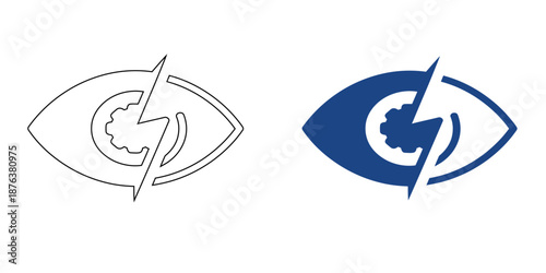 Futuristic Eye Icon with Lightning Bolt and Gear - Advanced Vision and AI Technology Symbol