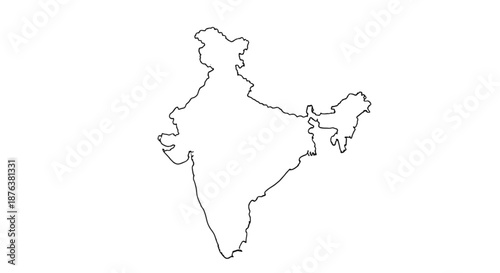 Outline map silhouette of India on white background  