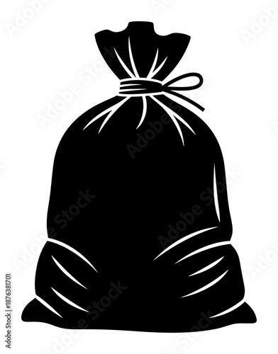 Black silhouette of tied sack or money bag vector icon