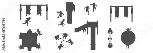 Children silhouette playground people CAD blocks, top view kids playing running, architectural plan style, vector – Premium Architectural CAD Vector Collection