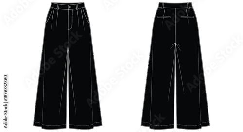 a pair of black wide leg pants with white lines silhouette high quality professional detailed modern