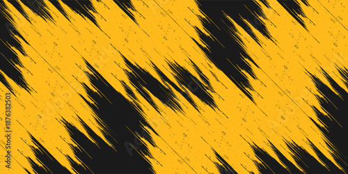 Black and yellow abstract background with brushstroke and halftone style.