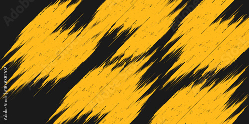Black and yellow abstract background with brushstroke and halftone style.