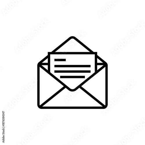 Envelope Icon with Letter Inside for Communication and Messaging Concepts