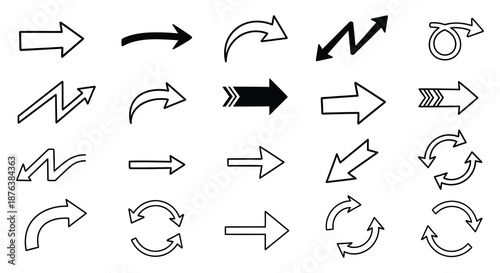 collection of various black and white arrow icons in different styles and directions silhouette high quality