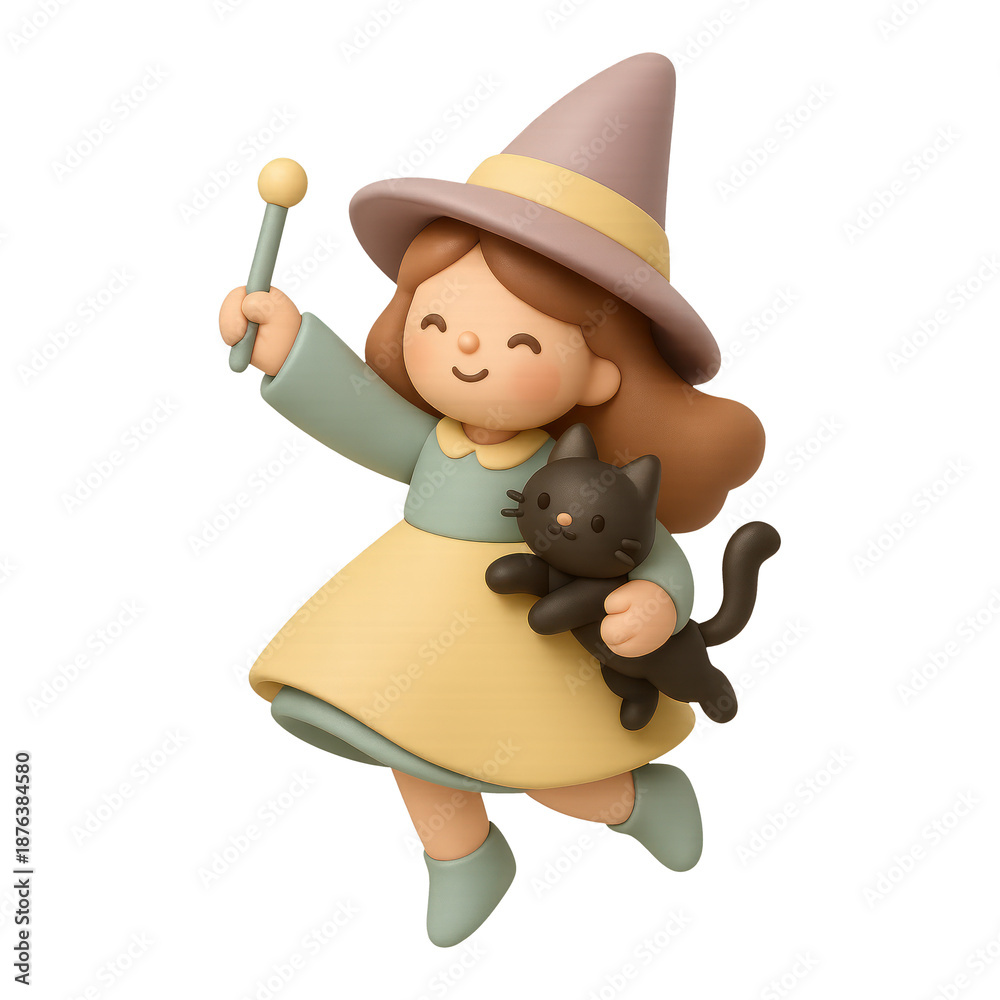 Fototapeta premium PNG Cute witch with black cat