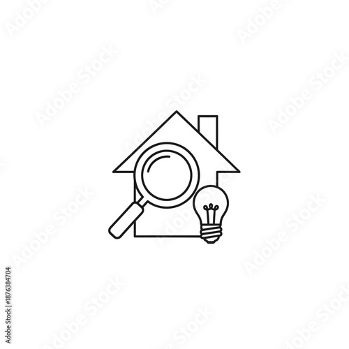 Home Inspection with Magnifying Glass and Light Bulb Illustration for Real Estate Concepts