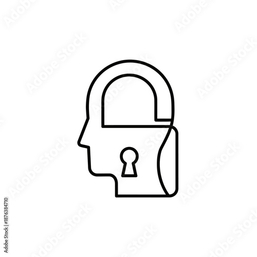Human Head Silhouette with Padlock Symbol Representing Security and Privacy Concept