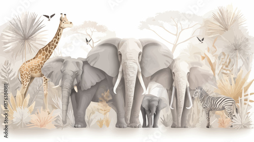 Herd of Animals Migrating Across African Savanna