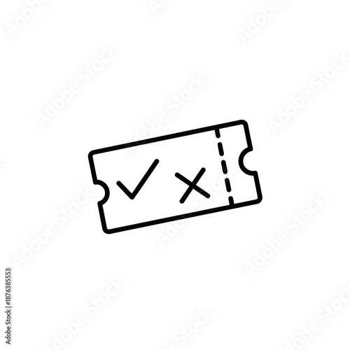 Minimalist Illustration of Ticket with Checkmark and Cross Symbols for Voting or Validation Concept