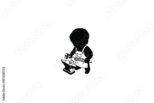 Blacksmith at work with anvil and hammer in workshop  metalwork and craftsmanship