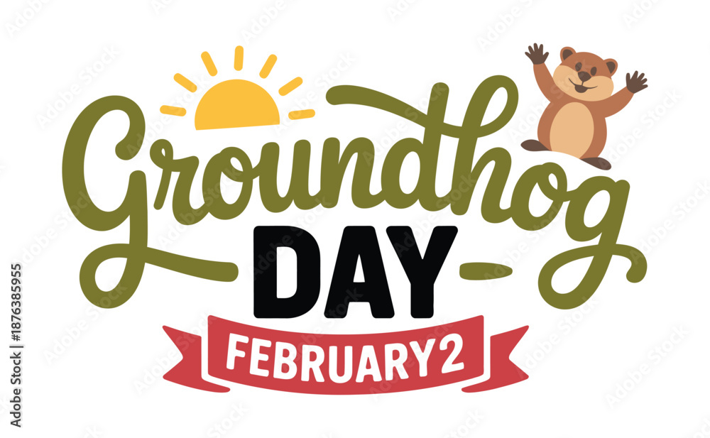 Obraz premium groundhog day february 2 celebration, vector illustation