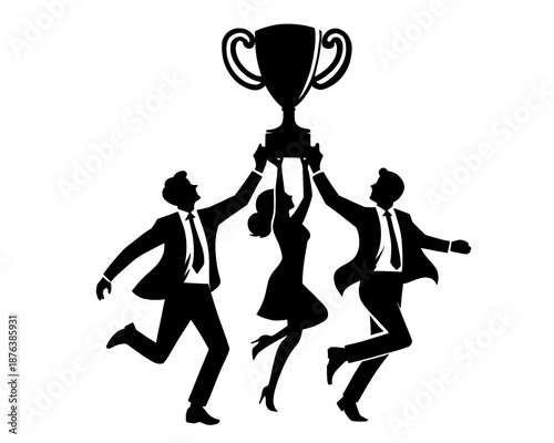black silhouette of business team success, vector illustration isolated on white background
