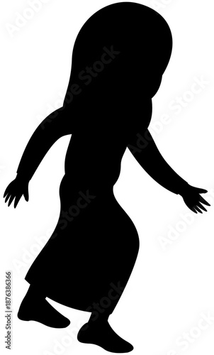 Muslim Girl Sihouette Dribbling Inside of the Foot Step 2. Soccer Illustration without Ball. Editable Color Vector