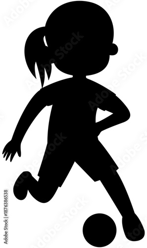 Glasses ponytail girl silhouette dribbling inside foot soccer step 3 illustration Editable Color Vector