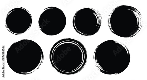 a collection of six black circles with brush stroke edges in silhouette high quality professional detailed