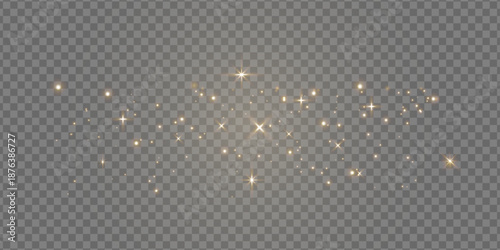 Gold glitter light banner. Magic dust background. Luxury party. Star particle bg. Christmas Holiday golden confetti. Fairy bulb. Glow shine bokeh. Winter Celebration frame. Vector illustration