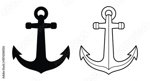 black and white anchor icons with filled and outlined silhouette high quality professional detailed modern elegant
