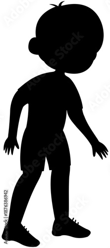 Sporty boy silhouette dribbling inside foot soccer technique step 1 without ball illustration. Editable Color Vector