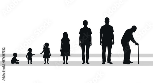 a family of seven people in different ages shown in black silhouette high quality professional detailed