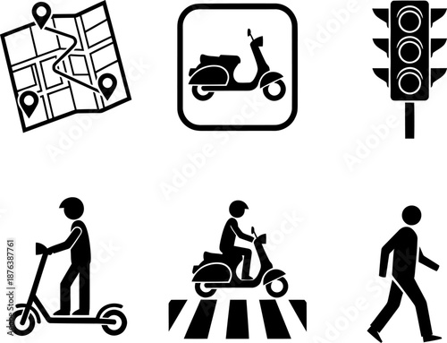 Urban mobility and navigation icons Vector