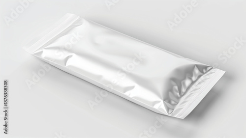 Realistic mockup of a blank white plastic snack bar packaging, isolated on a clean white background 