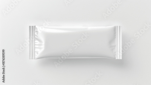 Realistic mockup of a blank white plastic snack bar packaging, isolated on a clean white background 