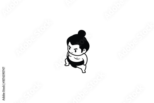 Cartoon sumo wrestler in traditional loincloth standing in a fighting stance ready to engage  sumo wrestler