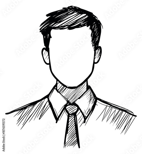 Hand drawn line art illustration of a male professional depicting a faceless user for profile pictures