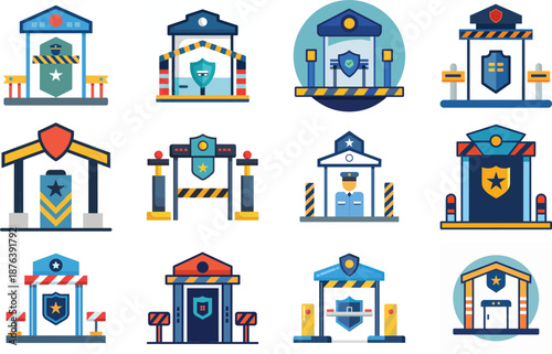 Police Border Security Checkpoint Icon Flat Design on White Background vector illustration